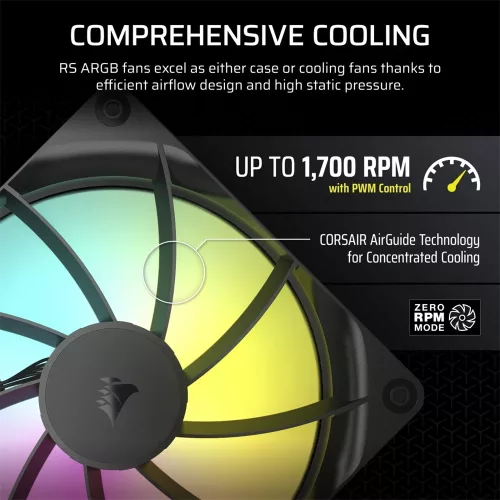 Corsair RS140 ARGB – 140mm PWM ventilátor – fekete