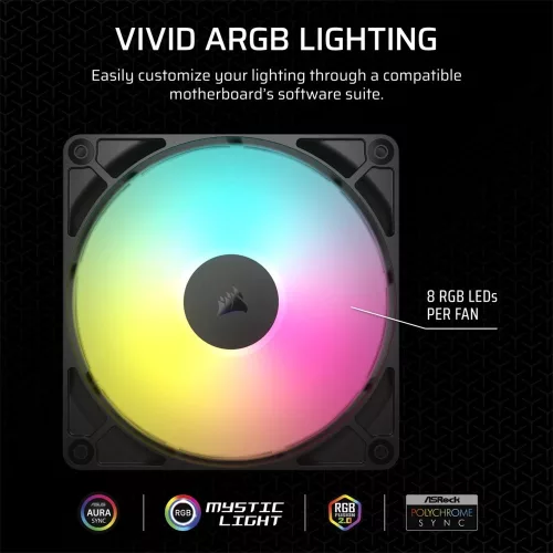 Corsair RS140 ARGB – 140mm PWM ventilátor – fekete