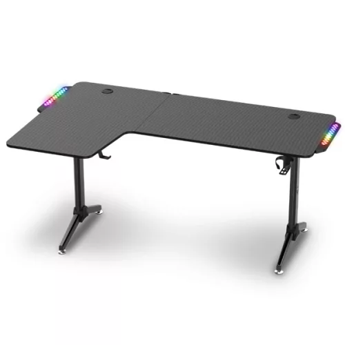 Spirit of Gamer Gamer Asztal - Headquarter 600 L (MDF lap, fém lábak, fekete, RGB LED háttérvilágítás, 160 x 60 x 75cm)
