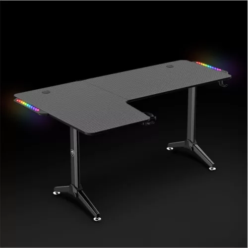 Spirit of Gamer Gamer Asztal - Headquarter 600 L (MDF lap, fém lábak, fekete, RGB LED háttérvilágítás, 160 x 60 x 75cm)