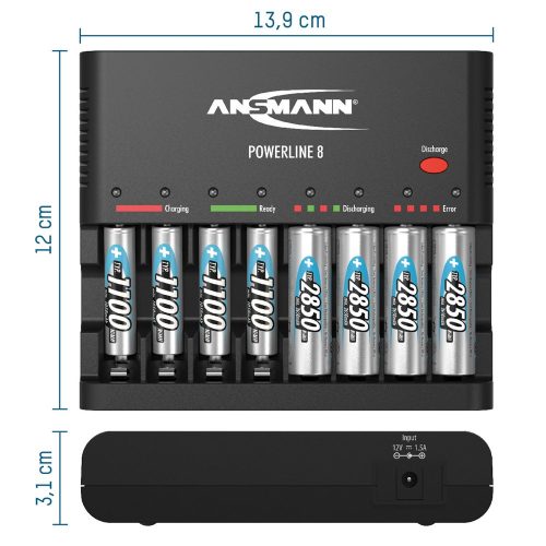 ANSMANN akkumulátortöltő 8xAA / AAA NiMH akku töltéséhez és kisütéséhez - 8-utas, USB, csepptöltés