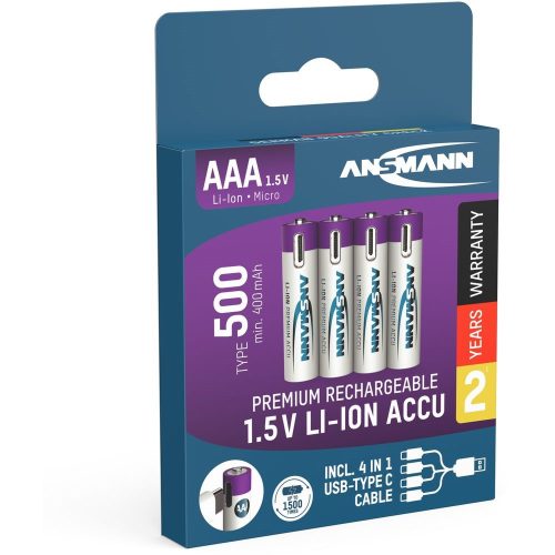 ANSMANN Li-Ion AAA akkumulátor 500mAh USB-C 4db/csomag