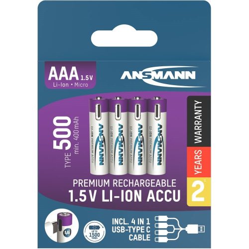 ANSMANN Li-Ion AAA akkumulátor 500mAh USB-C 4db/csomag