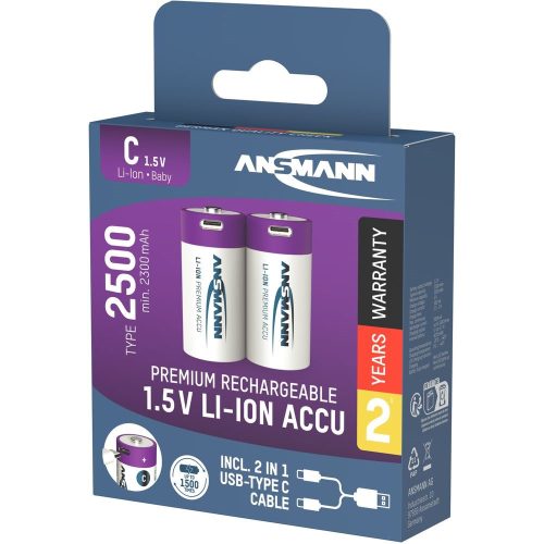 ANSMANN Li-ion baby akkumulátor 2500mAh USB-C 2db/csomag