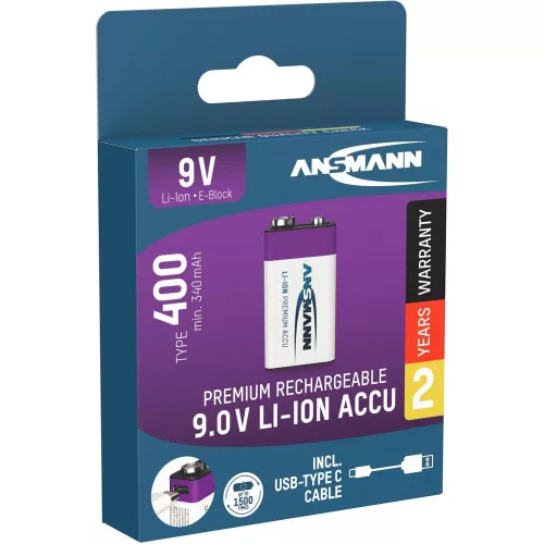 ANSMANN Li-ion 9V akkumulátor 400mAh USB-C 1db/csomag