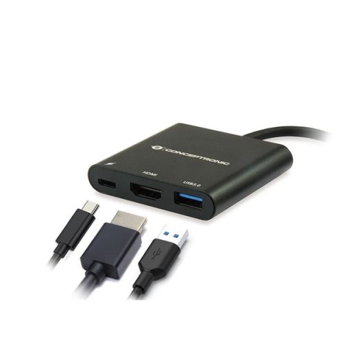 Conceptronic Notebook Dokkoló - DONN01B (Bemenet: USB-C, Kimenet: HDMI+USB-C PD:60W+USB-A 3.0, fekete)