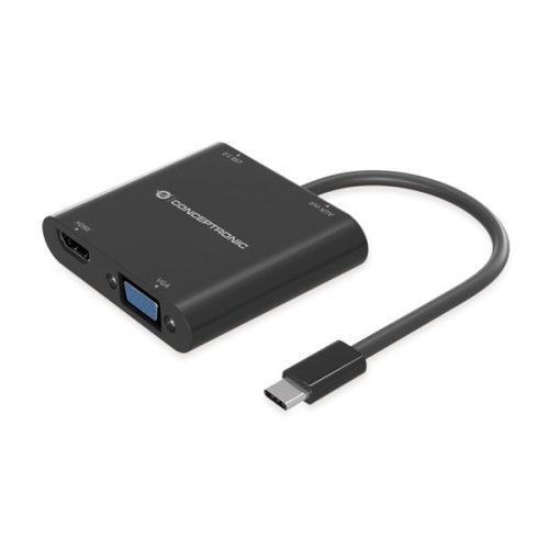 Conceptronic Notebook Dokkoló - DONN09B (Bemenet: USB-C, Kimenet: HDMI+VGA+USB-A+AUX, fekete)