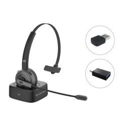  Conceptronic Vezeték nélküli Fejhallgató - POLONA03BDA (BT+ USB adapter, hangerőszabályzó, felhajtható mikrofon, fekete)