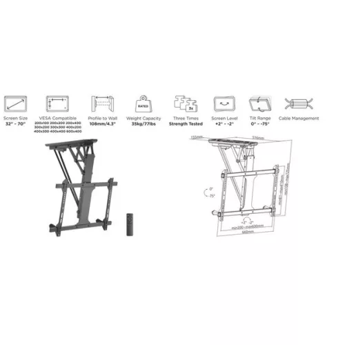 Equip TV Mennyezeti konzol - 650329 (32"-70", motoros, dönthető, Max.: 35kg, fekete)