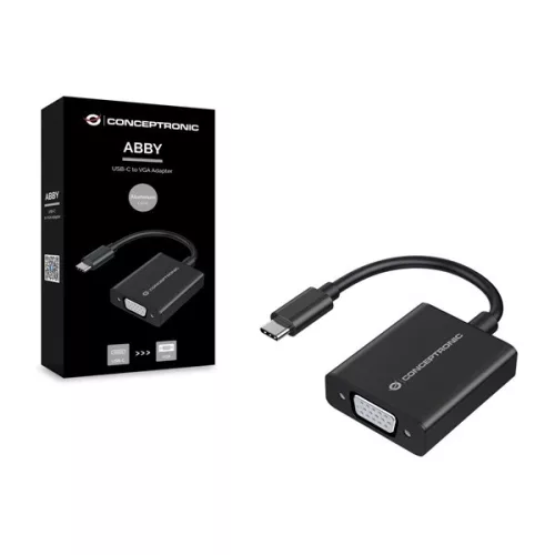 Conceptronic Kábel - ABBY05B (USB-C to VGA, FullHD/60Hz, aluminium, fekete)
