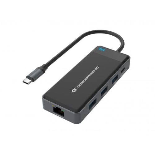 Conceptronic Notebook Dokkoló - DONN14G (Bemenet: USB-C, Kimenet: 2xHDMI+USB-C PD:100W+3xUSB-A+RJ-45, fekete)