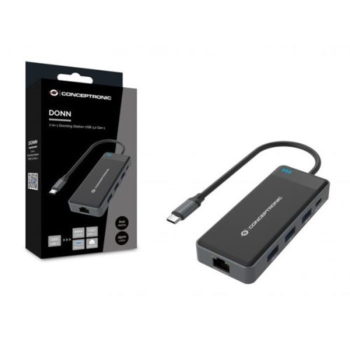 Conceptronic Notebook Dokkoló - DONN14G (Bemenet: USB-C, Kimenet: 2xHDMI+USB-C PD:100W+3xUSB-A+RJ-45, fekete)