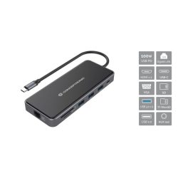   Conceptronic Notebook Dokkoló - DONN15G (Bemenet: USB-C, Kimenet: 2xHDMI+VGA+USB-C PD:100W+3xUSB-A+RJ-45+SD/TF+AUX)