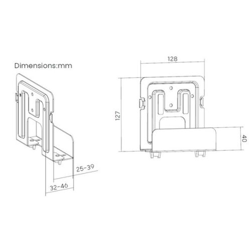 Equip Média lejátszó fali konzol - 650896 (Támogatott szélesség: 25-39mm, Max.: 1kg, fekete)
