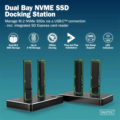 DIGITUS DA-71545 Dual M.2 NVMe SSD dokkoló állomás USB-C Gen2