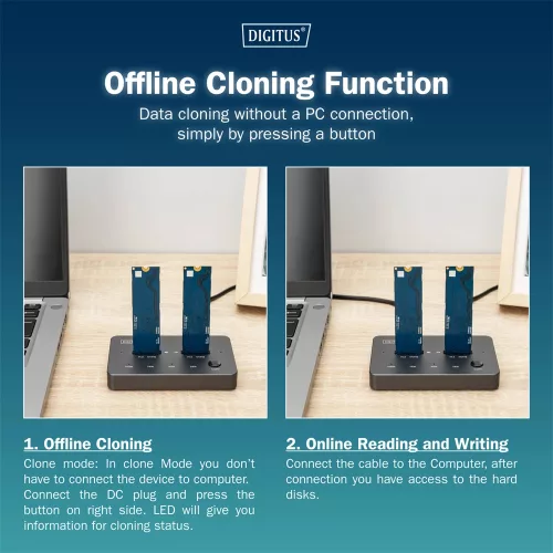 DIGITUS DA-71545 Dual M.2 NVMe SSD dokkoló állomás USB-C Gen2