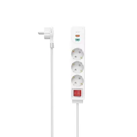   Hama 3 aljzatos, kapcsolható hálózati elosztó USB-A és USB-C-vel PD-QC 1.4m - fehér (223185)