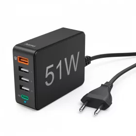   Hama Fic hálózati töltő állomás 1xQC3.0 3xUSB-A 1xUSB-C PD/QC 5 PORT 51W (201630)