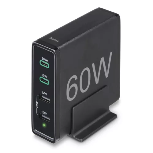 Hama FIC E3 HÁLÓZATI TÖLTŐ ÁLLOMÁS, 2xUSB, 2xTYPE-C, 4 PORT, PD/QC, 60W (201628)