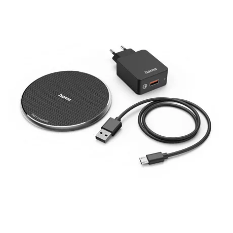 Hama 00201688 vezeték nélküli töltő "qi-fc10" +qc 3.0, 10w, fekte