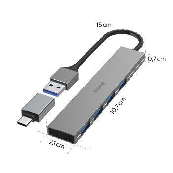 Hama FIC USB GEN1 HUB 4 PORT 5Gb/s és USB Type-C OTG (200141)
