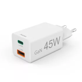   Hama hálózati gyorstöltő USB-C / USB-A GaN PD/QC 45W - fehér (00201993)