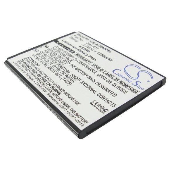 Acer KT.0010B.006, BAT-611,  KT.0010B.006 3.7V 1250mAh utángyártott akku Li-ion