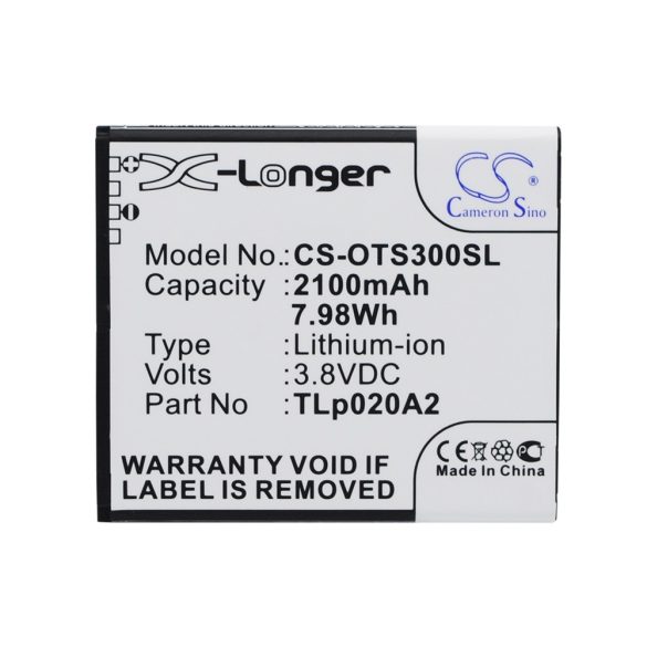 Alcatel TLp020A2, TLi020A1,  TLp020A2 3.8V 2100mAh utángyártott akku Li-ion