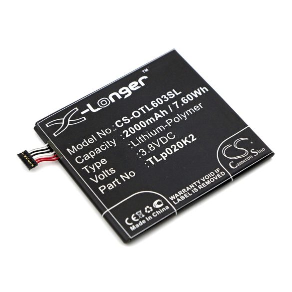 Alcatel  TLp020K2, C2000023C2 3,8V 2000mAh utángyártott RealPower Li-Polymer akku