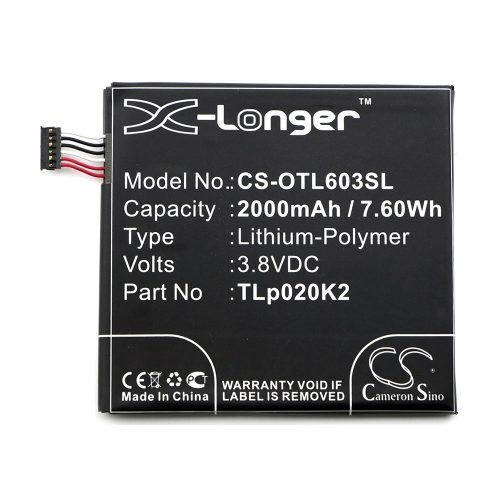 Alcatel  TLp020K2, C2000023C2 3,8V 2000mAh utángyártott RealPower Li-Polymer akku