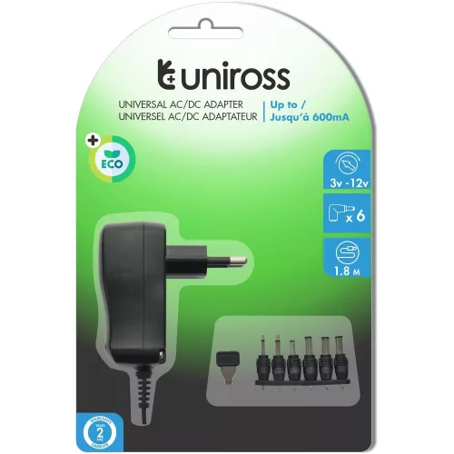 Uniross univerzális adapter 3- 12V, 6 féle csatlakozó, 600mA, 7,2W, EU