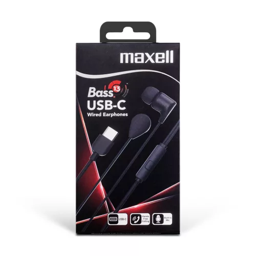 Maxell Maxell BASS13 vezetékes fülhallgató - fekete - USB-C (EB10) (52048)