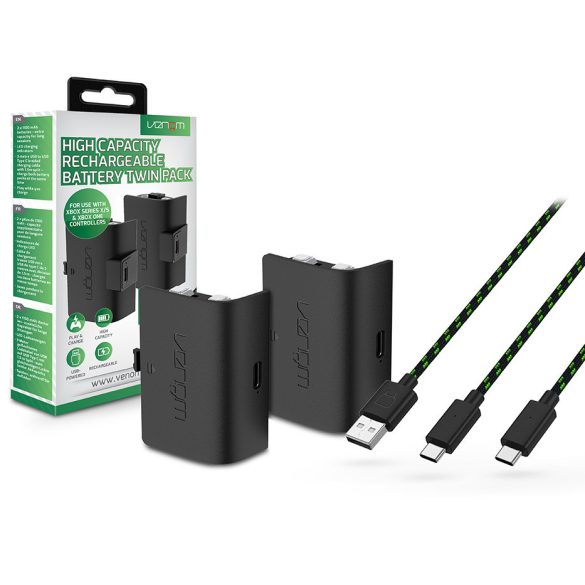 Venom VS2883 Xbox Series S/X n One fekete magas kapacítású (1100mAh) akkucsomag (2 db)+3m töltőkábel