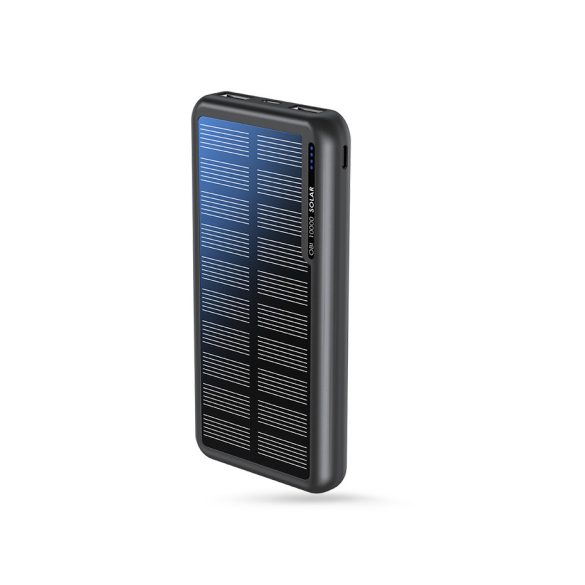 Univerzális hordozható, asztali akkumulátor töltő - Boompods Obi-Solar PowerBank - 2xUSB + Type-C - 10.000 mAh - fekete