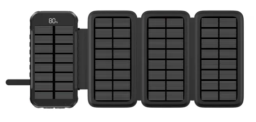 Univerzális hordozható, asztali akkumulátor töltő - Boompods Neutron Solar-Fold Power Bank - 2xUSB + Type-C + PD + QC3.0 - 16.000 mAh - fekete