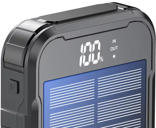 Univerzális hordozható, asztali akkumulátor töltő - Boompods Neutron Solar-Fold Power Bank - 2xUSB + Type-C + PD + QC3.0 - 16.000 mAh - fekete