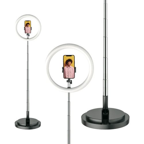 Juice összecsukható Selfie LED körlámpa állvánnyal, telefontartóval - Juice     Social Foldable Ring Selfie Light Stand - fekete