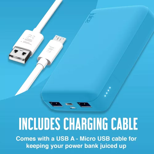 Univerzális hordozható, asztali akkumulátor töltő - Juice ECO 3 Power Bank -    2xUSB +Type-C - 10.000 mAh - világos kék