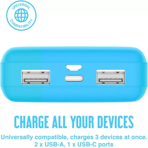 Univerzális hordozható, asztali akkumulátor töltő - Juice ECO 3 Power Bank -    2xUSB +Type-C - 10.000 mAh - világos kék