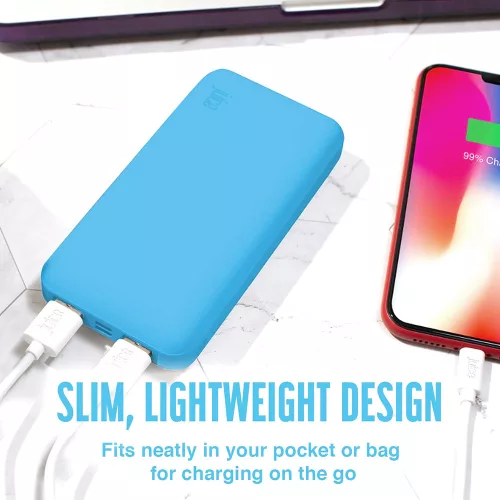 Univerzális hordozható, asztali akkumulátor töltő - Juice ECO 3 Power Bank -    2xUSB +Type-C - 10.000 mAh - világos kék