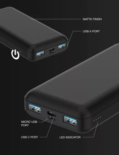 Univerzális hordozható, asztali akkumulátor töltő - Juice ECO 5 Power Bank -    2xUSB + Type-C - 15.000 mAh - fekete
