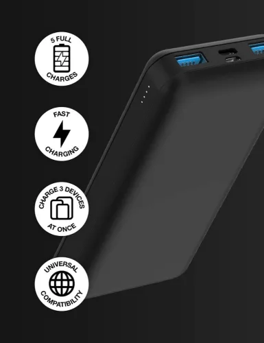 Univerzális hordozható, asztali akkumulátor töltő - Juice ECO 5 Power Bank -    2xUSB + Type-C - 15.000 mAh - fekete