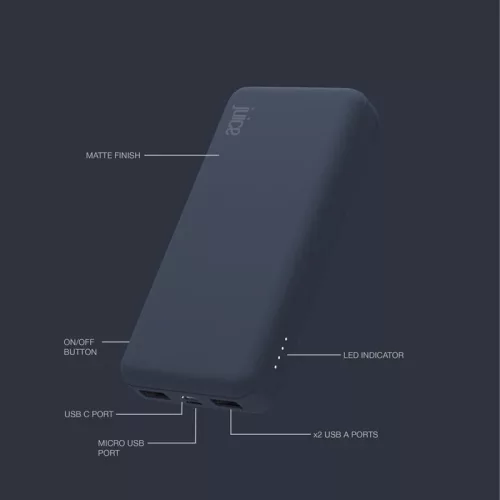 Univerzális hordozható, asztali akkumulátor töltő - Juice ECO MAX Power Bank -  2xUSB + Type-C - 20.000 mAh - kék