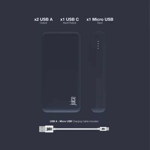 Univerzális hordozható, asztali akkumulátor töltő - Juice ECO MAX Power Bank -  2xUSB + Type-C - 20.000 mAh - kék