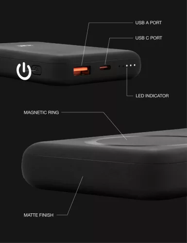 Univerzális hordozható, asztali akkumulátor töltő - Juice ECO 3 MagTec Power    Bank - USB + Type-C - 10.000 mAh - fekete