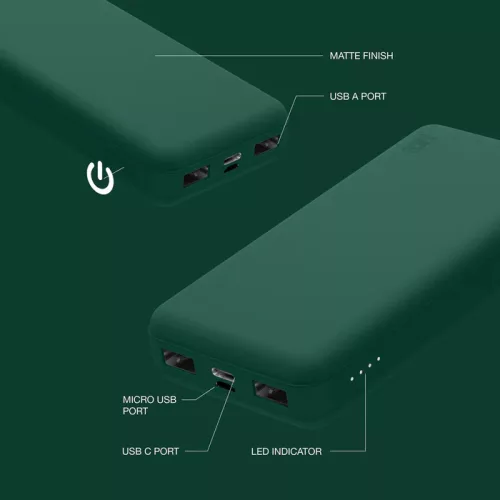 Univerzális hordozható, asztali akkumulátor töltő - Juice ECO 5 Power Bank -    2xUSB + Type-C - 15.000 mAh - zöld