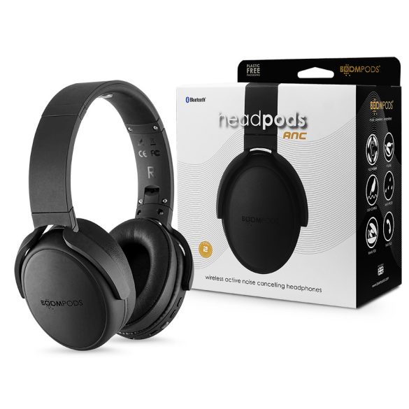 Boompods Wireless Bluetooth sztereó fejhallgató beépített mikrofonnal - Boompods Headpods ANC Wireless Headphones - fekete