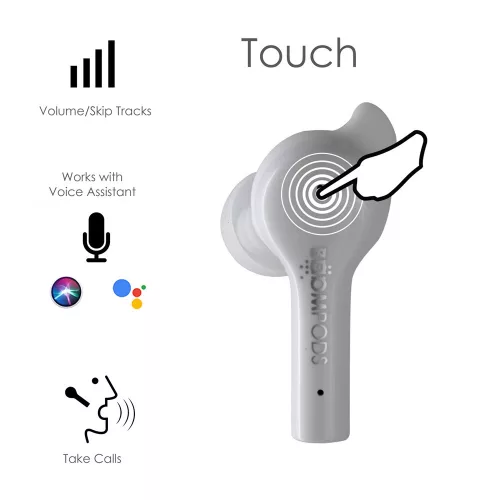 Boompods TWS Bluetooth sztereó headset v5.0 + töltőtok - Boompods Bassline Go TWS with Charging Case - fehér