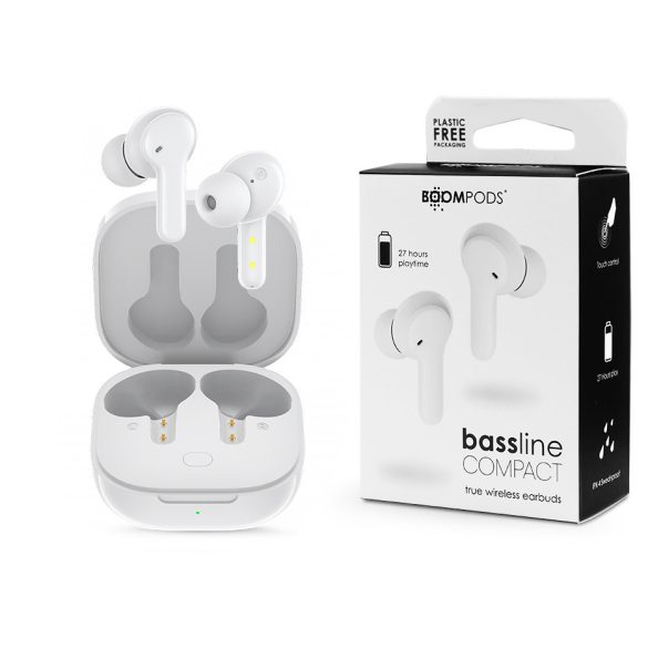 Boompods TWS Bluetooth sztereó headset v5.0 + töltőtok - Boompods Bassline Compact TWS with Charging Case - fehér