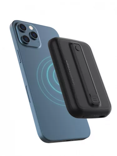 Univerzális hordozható, asztali akkumulátor töltő - Boompods MagClix PowerBank - Magnetic Wireless Charging + Type-C - 5000 mAh - fekete